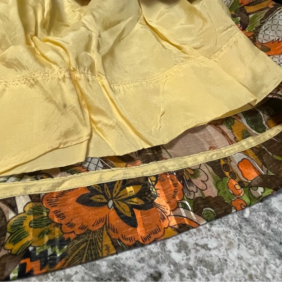 Vintage 70s Orange & Brown Floral Ruffle Neck Maxi Dress Approx Women XS - Picture 15 of 16